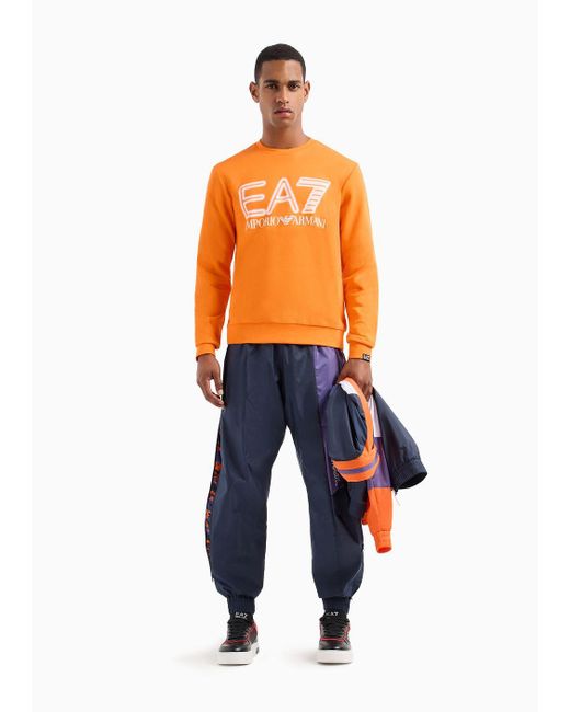 EA7 Orange Logo Series Cotton Crew-neck Sweatshirt for men