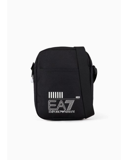 EA7 Black Small Asv Recycled-fabric Train Core Shoulder Bag