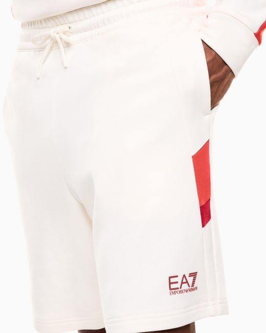 EA7 White Summer Block Pure Cotton Shorts for men