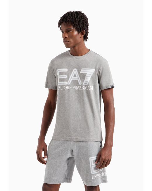 EA7 Gray Logo Series Stretch-cotton Short-sleeved T-shirt for men