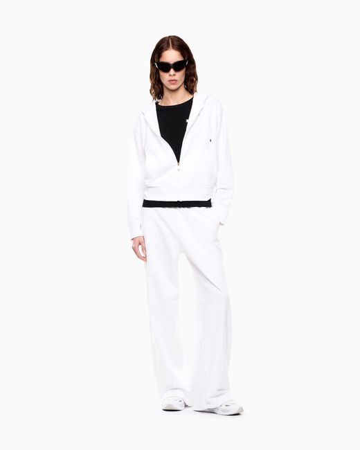 EA7 White Cotton Stretch Suit With Hood And Wide Pants Core Lady