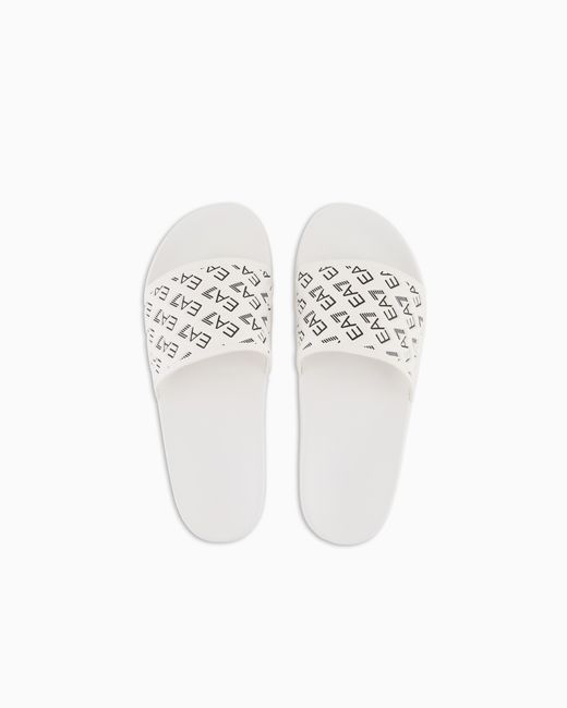 EA7 White Slides With All-Over Logo