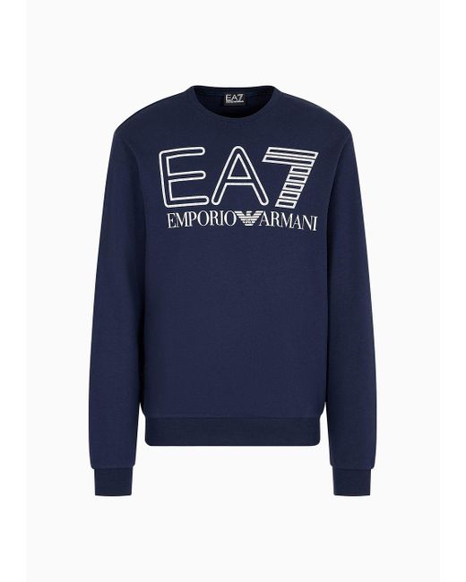 EA7 Blue Logo Series Cotton Crew-neck Sweatshirt for men