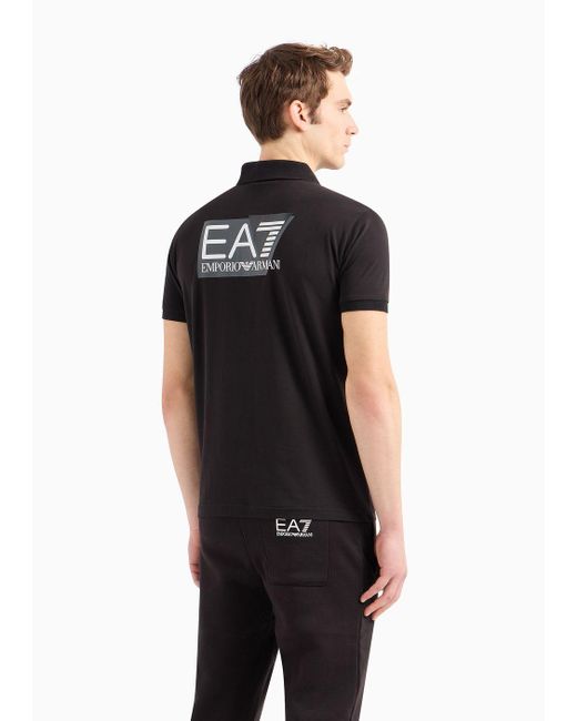 EA7 Visibility Poloshirt Aus Baumwollstretch in Black für Herren
