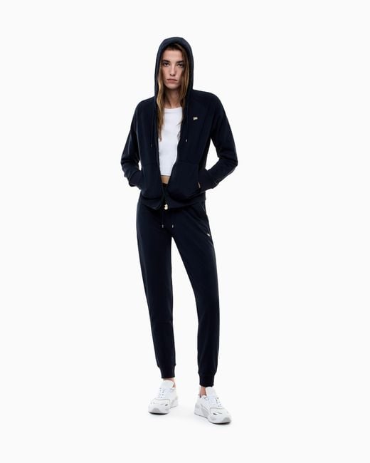 EA7 Blue Cotton Stretch Joggers With An Elastic Waist Core Lady