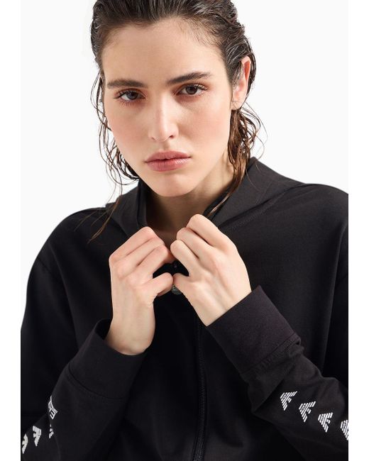 EA7 Black Logo Series Hooded Sweatshirt In An Asv Organic Cotton Blend