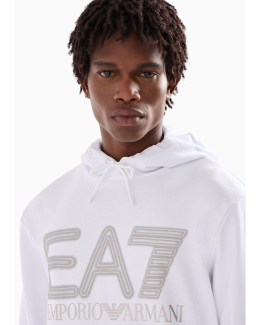 EA7 Logo Series Sweatshirt Aus Baumwolle Mit Kapuze in White für Herren
