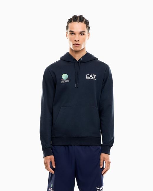 EA7 Blue Internazionali Bnl D'Italia Cotton Hooded Sweatshirt for men