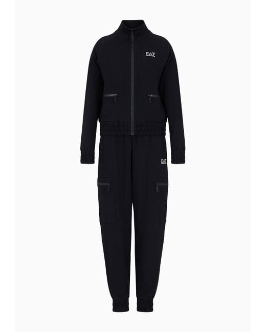 EA7 Blue Stretch Cotton Tracksuit With Cargo Trousers