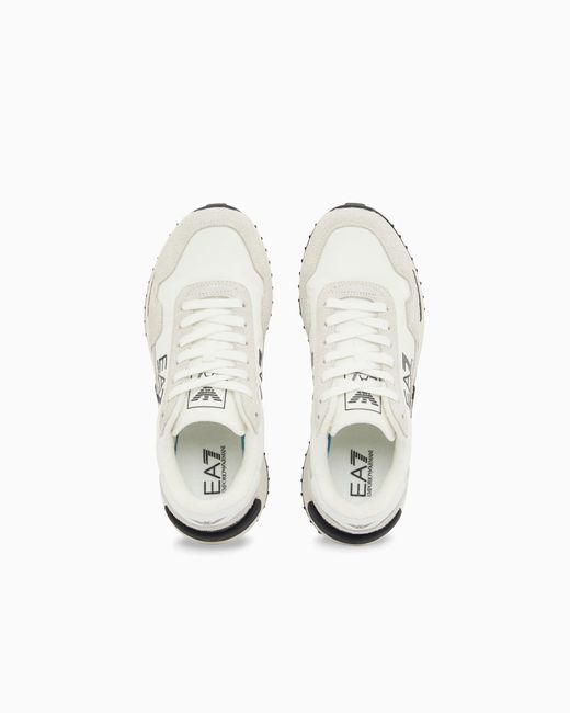 EA7 White Fabric Sneaker With Suede Inserts Vintage Running