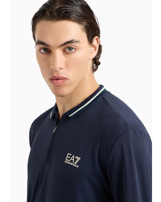 EA7 Blue Golf Pro Long-sleeved Polo Shirt In Ventus7 Technical Fabric for men