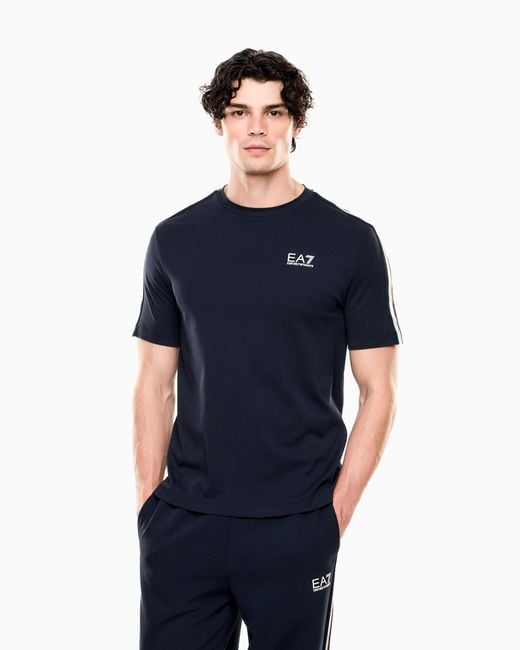 EA7 Blue Italian Spirit Cotton-Jersey Crew-Neck T-Shirt for men