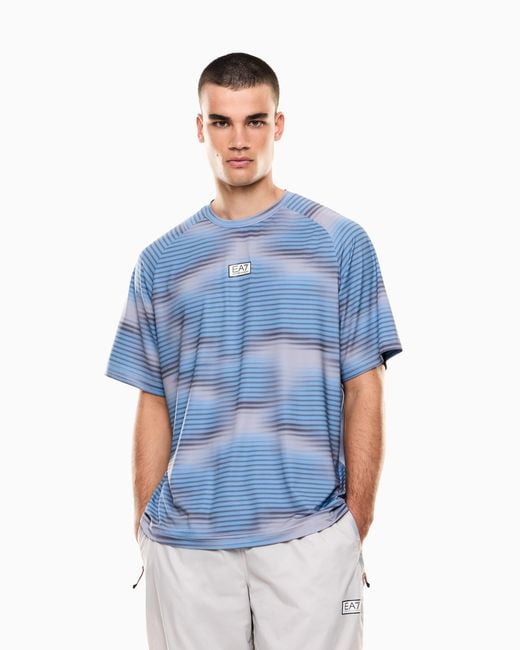 EA7 Blue Dynamic Athlete Printed T-Shirt for men