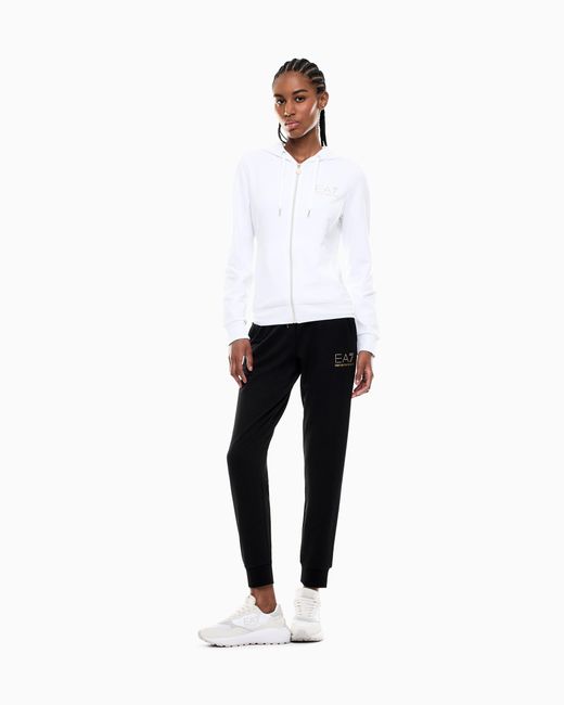 EA7 White Viscose Suit With A Zip-Up Hoodie And Micro-Studs Tracksuit