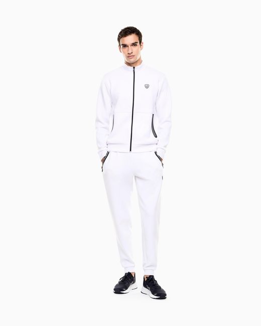 EA7 White Stretch-Viscose Blend Zip-Up Sweatshirt for men
