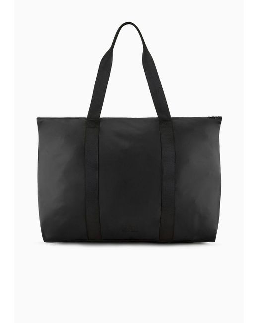 EA7 Black Packable Technical Fabric Shopper Bag