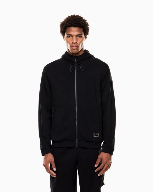 EA7 Black Cotton-Blend Hooded Sweatshirt for men
