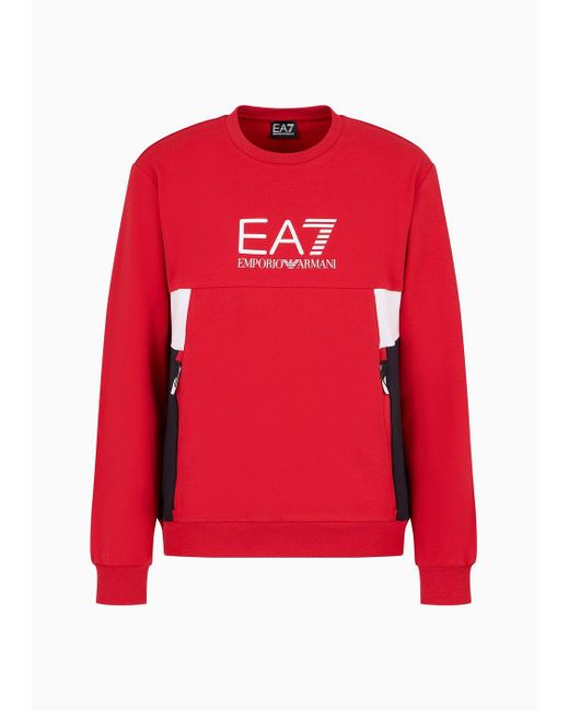 EA7 Red Summer Block Crew-neck Sweatshirt In A Recycled Cotton Blend for men