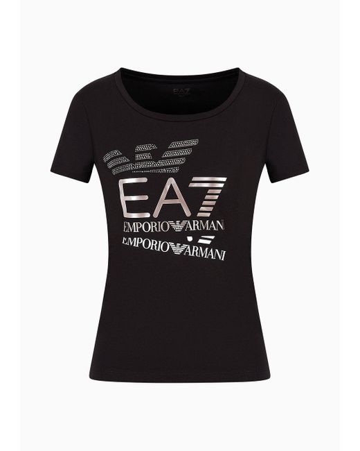 EA7 Black Logo Series Crossover Stretch-cotton Crew-neck T-shirt