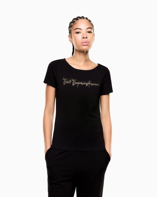 EA7 Black Logo Series Stretch-Jersey T-Shirt With Signature Logo