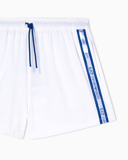 EA7 Blue Logo Series Swim Trunks With Logo Tape for men