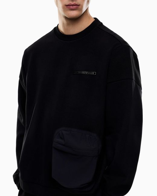 EA7 Black Cotton-Blend Sweatshirt for men
