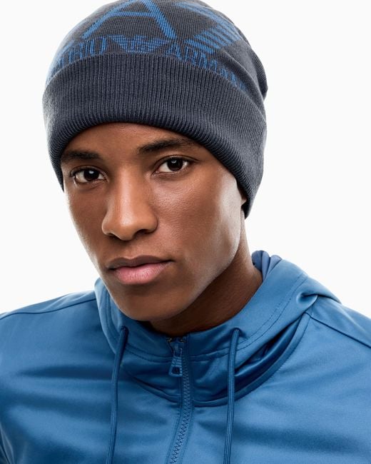 Berretto Con Logo Jacquard E Risvolto Mountain Visibility di EA7 in Blue