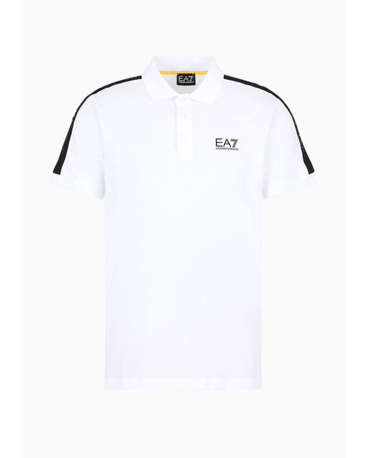 EA7 Logo Series Poloshirt Aus Baumwolle in White für Herren