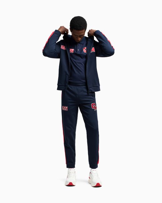 EA7 Blue Olimpia Milano Cotton Fleece Joggers for men