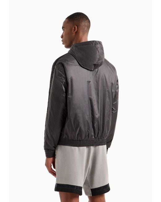EA7 Gray Logo Series Recycled-fabric Hooded Jacket for men