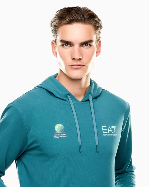 EA7 Blue Italian Open Stretch-Cotton Sweatshirt for men