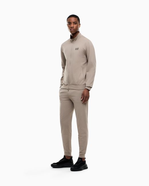 EA7 Natural Cotton Suit With Zip And Stand Collar Core Identity for men