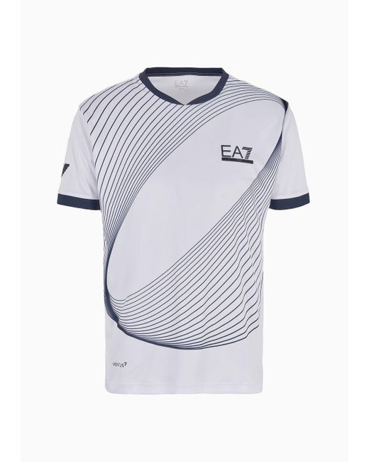 EA7 Gray Tennis Pro Print T-shirt In Ventus7 Technical Fabric for men