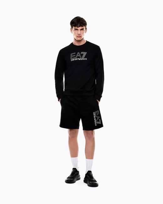 EA7 Black Visibility Cotton Zip-Up Sweatshirt With Logo for men