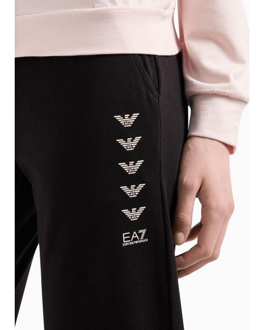 EA7 Pink Asv Organic Cotton-blend Tracksuit With Rhinestone Eagle Logo