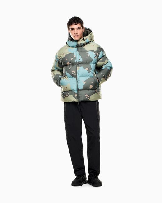 Giacca Imbottita Con Cappuccio di EA7 in Green da Uomo