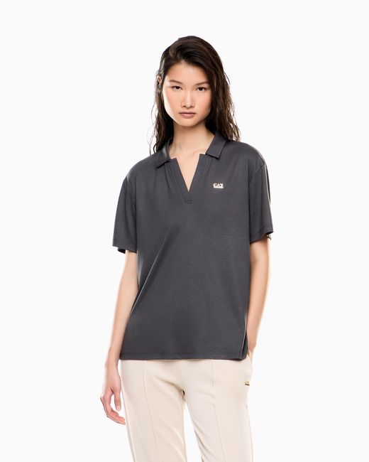 EA7 Blue Core Lady Modal-Blend Polo Shirt