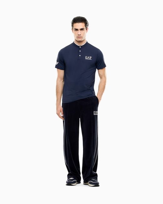 EA7 Blue Ventus7 Polo With Henley Collar Tennis Pro for men