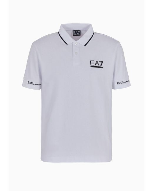 EA7 Gray Tennis Club Stretch-cotton Polo Shirt for men