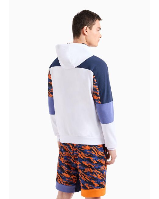 EA7 Blue Cotton Hooded Graphic Series Sweatshirt for men