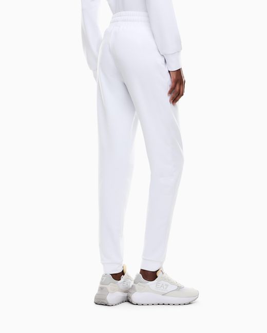 EA7 White Viscose Joggers With A Studded Logo And Drawstring Evolution