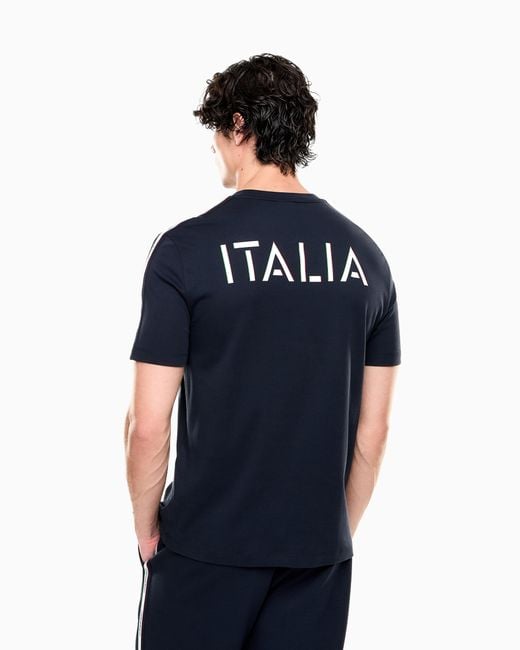 EA7 Blue Italian Spirit Cotton-Jersey Crew-Neck T-Shirt for men