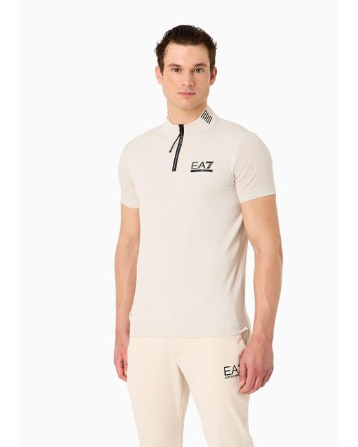 EA7 Natural Ventus7 Technical Fabric Golf Club Polo Shirt for men