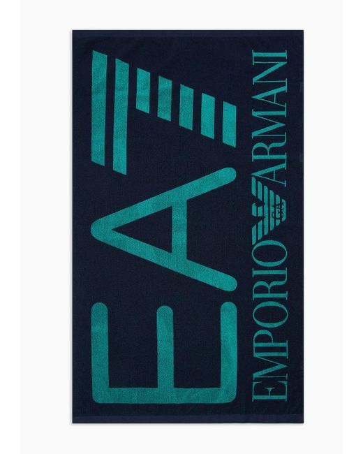EA7 Blue Beach Towel With Oversized Logo