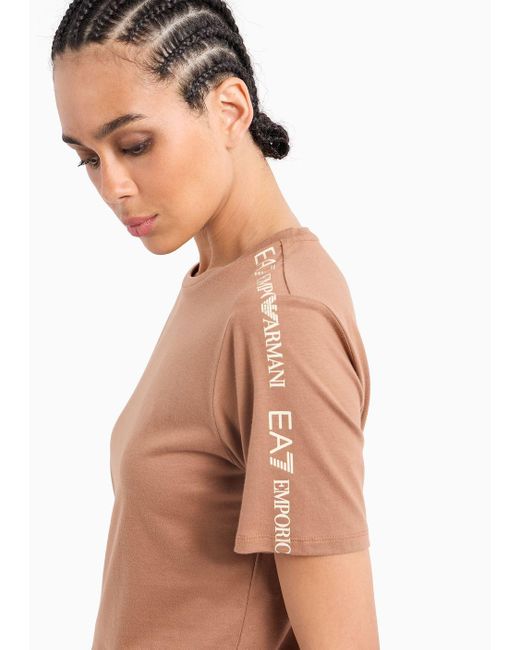 EA7 Brown Shiny Cotton Crew-neck T-shirt