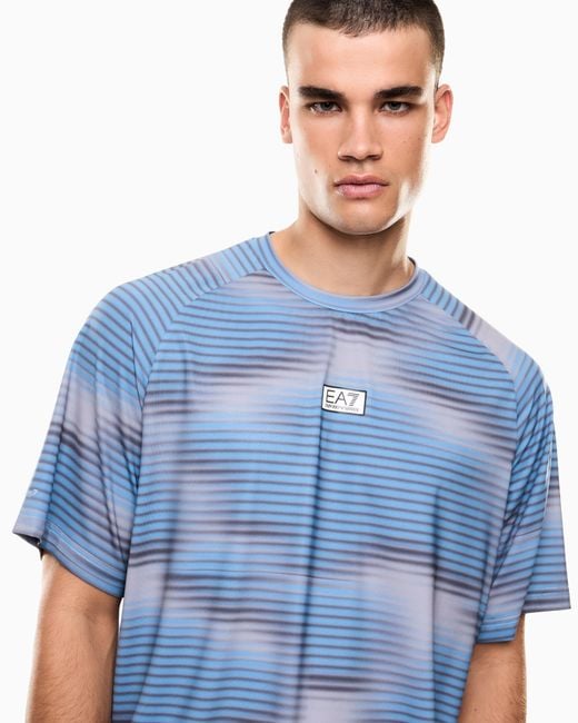 EA7 Blue Dynamic Athlete Printed T-Shirt for men