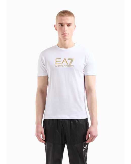 T-shirt Girocollo Gold Label In Cotone Pima di EA7 in White da Uomo