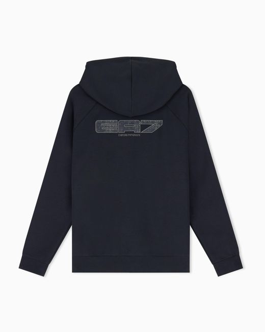 EA7 Blue Full-Zip Hoodie Graphic Series Cotton Blend Regular Fit for men