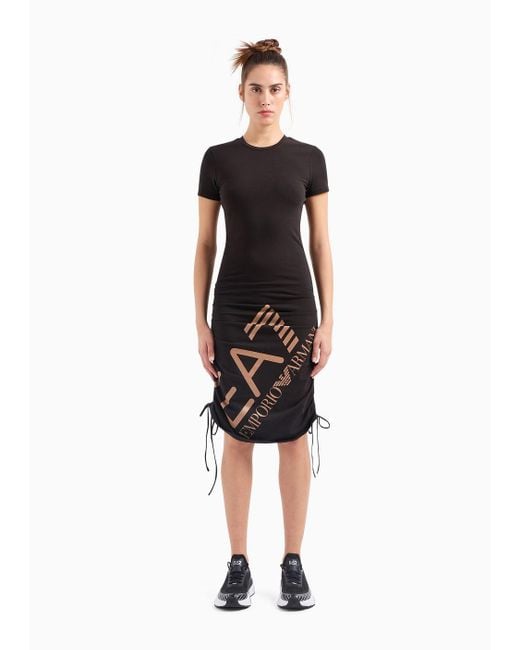 EA7 Black Stretch-cotton Dress With Drawstring