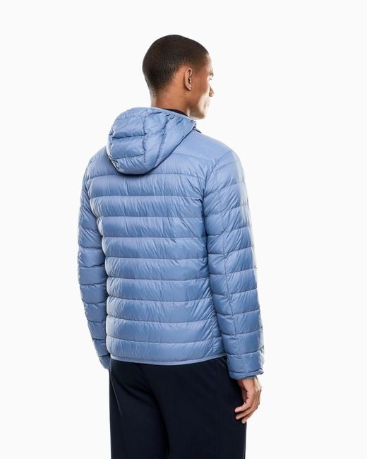 EA7 Blue Insulated Down Jacket With Fixed Hood Core Identity for men
